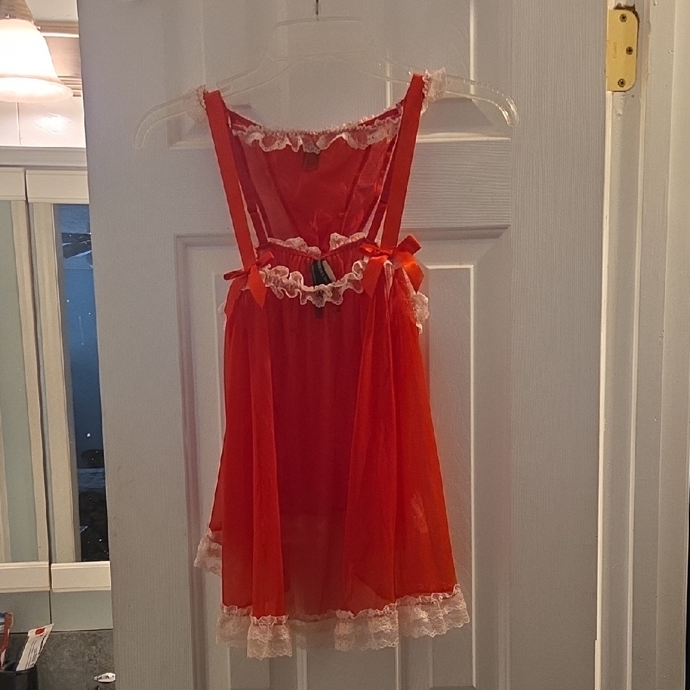 Victoria's Secret Red and White Lace Chemise